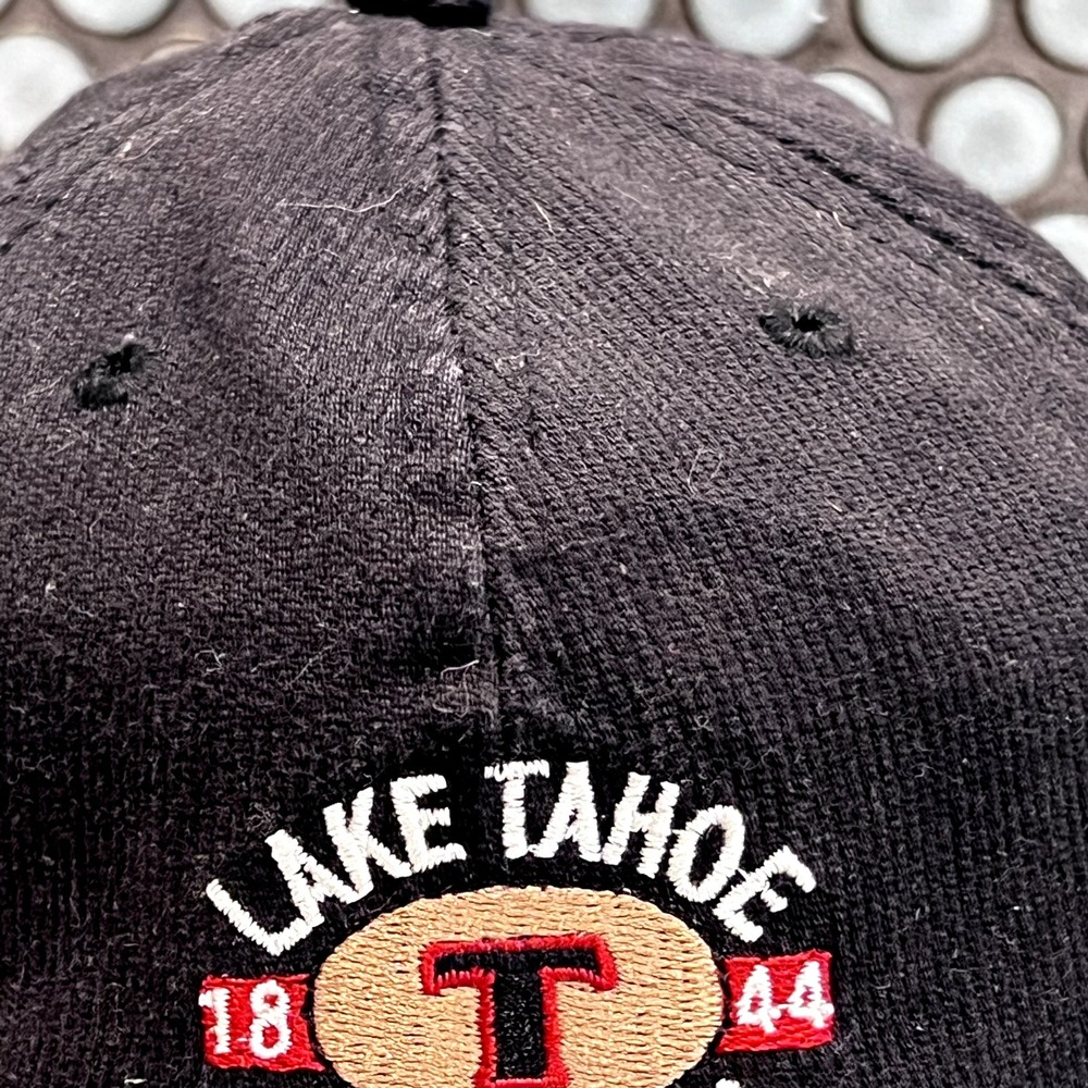 Vintage Lake Tahoe Corduroy‎ Strap Back Cap Hat Black Embroidered ADG American - Picture 2 of 9